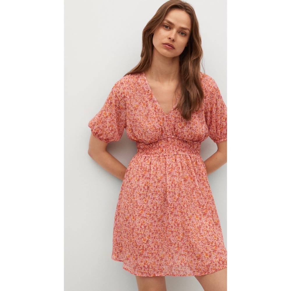 Mango printed ruched dress XS